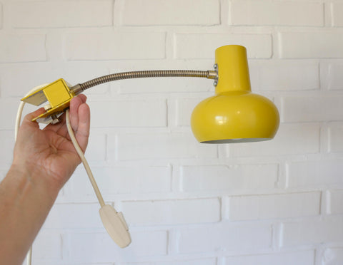 Vintage Yellow Clip Lamp: Space Age Gooseneck Bookshelf Light