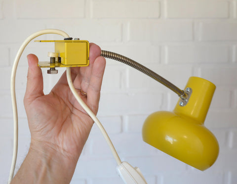 Vintage Yellow Clip Lamp: Space Age Gooseneck Bookshelf Light