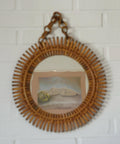 Vintage Bamboo Sunburst Wall Mirror / Mid Century Boho Decor 1970's