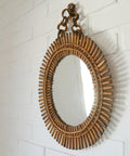 Vintage Bamboo Sunburst Wall Mirror / Mid Century Boho Decor 1970's