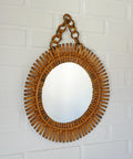 Vintage Bamboo Sunburst Wall Mirror / Mid Century Boho Decor 1970's