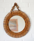 Vintage Bamboo Sunburst Wall Mirror / Mid Century Boho Decor 1970's