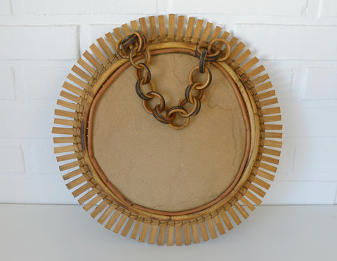 Vintage Bamboo Sunburst Wall Mirror / Mid Century Boho Decor 1970's