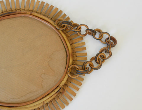 Vintage Bamboo Sunburst Wall Mirror / Mid Century Boho Decor 1970's