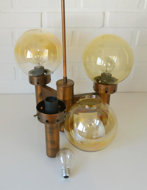 Vintage Copper Pendant Light / Mid Century Rustic Hanging Lamp / Brutalist Chandelier / Yugoslavia 1970's