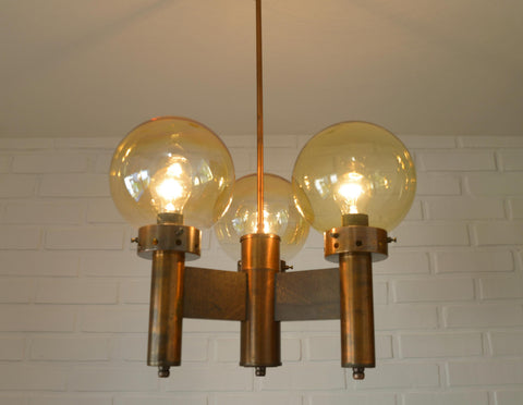 Vintage Copper Pendant Light / Mid Century Rustic Hanging Lamp / Brutalist Chandelier / Yugoslavia 1970's