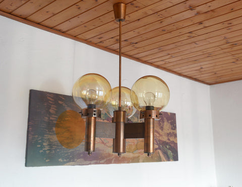 Vintage Copper Pendant Light / Mid Century Rustic Hanging Lamp / Brutalist Chandelier / Yugoslavia 1970's