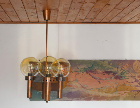 Vintage Copper Pendant Light / Mid Century Rustic Hanging Lamp / Brutalist Chandelier / Yugoslavia 1970's