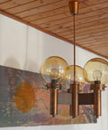 Vintage Copper Pendant Light / Mid Century Rustic Hanging Lamp / Brutalist Chandelier / Yugoslavia 1970's