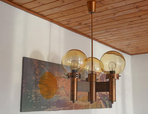 Vintage Copper Pendant Light / Mid Century Rustic Hanging Lamp / Brutalist Chandelier / Yugoslavia 1970's