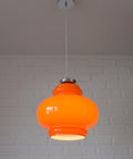Vintage Orange Glass Pendant Light: Mid-Century Modern Space Age Hanging Lamp