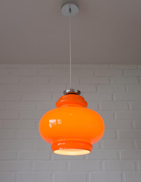 Vintage Orange Glass Pendant Light: Mid-Century Modern Space Age Hanging Lamp