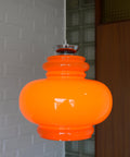 Vintage Orange Glass Pendant Light: Mid-Century Modern Space Age Hanging Lamp
