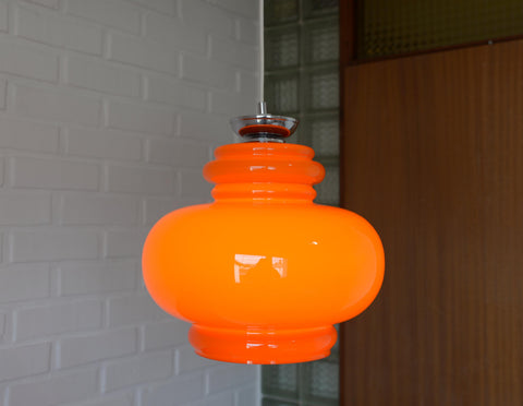 Vintage Orange Glass Pendant Light: Mid-Century Modern Space Age Hanging Lamp