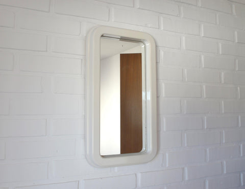 Vintage Space Age Mirror / Yugoslavia 1970's White Plastic Wall Mirror / Mid Century Modern