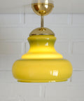 Vintage Avocado Green Glass Pendant Lamp / Semi Flush Mount / Hanging Light / Chandelier, Yugoslavia 1970's