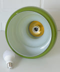 Vintage Avocado Green Glass Pendant Lamp / Semi Flush Mount / Hanging Light / Chandelier, Yugoslavia 1970's