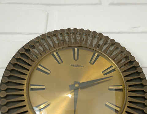 Vintage Brass Wall Clock / West Germany 1960's / Atomic Sunburst Clock