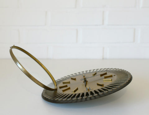 Vintage Brass Wall Clock / West Germany 1960's / Atomic Sunburst Clock