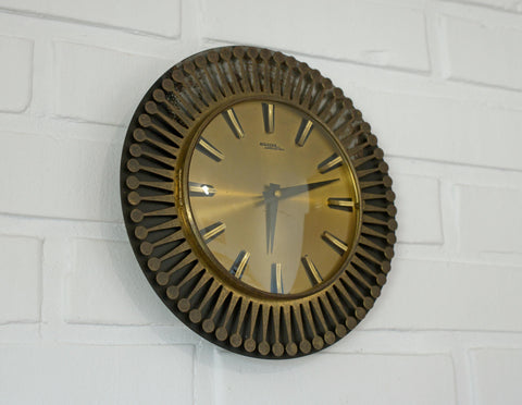 Vintage Brass Wall Clock / West Germany 1960's / Atomic Sunburst Clock