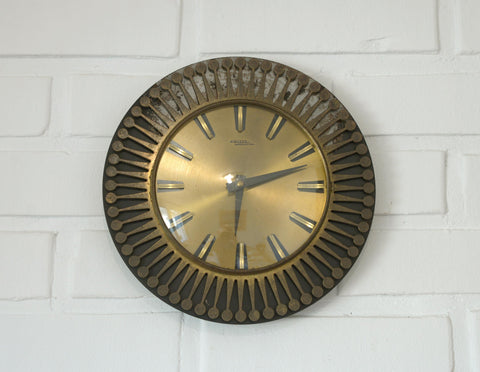 Vintage Brass Wall Clock / West Germany 1960's / Atomic Sunburst Clock
