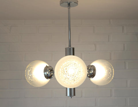 Vintage Murano Glass Pendant Lamp / Minimalist Mazzega Sputnik Chandelier / Mid Century Modern Lighting