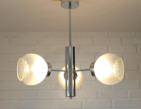 Vintage Murano Glass Pendant Lamp / Minimalist Mazzega Sputnik Chandelier / Mid Century Modern Lighting