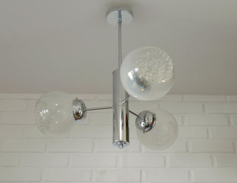 Vintage Murano Glass Pendant Lamp / Minimalist Mazzega Sputnik Chandelier / Mid Century Modern Lighting