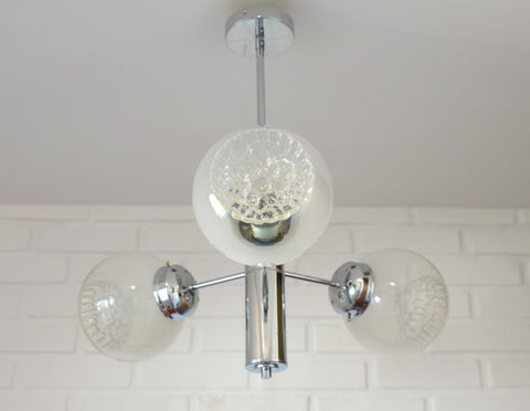 Vintage Murano Glass Pendant Lamp / Minimalist Mazzega Sputnik Chandelier / Mid Century Modern Lighting