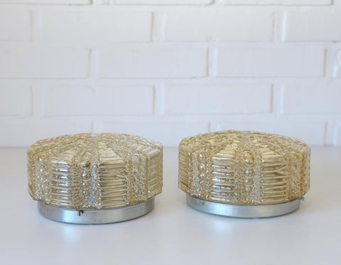 Pair of Wall Sconces / Vintage Ceiling Light / Flush Mount Fixtures 1970's