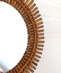 Vintage Bamboo Sunburst Wall Mirror / Mid Century Boho Decor 1970's