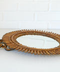 Vintage Bamboo Sunburst Wall Mirror / Mid Century Boho Decor 1970's