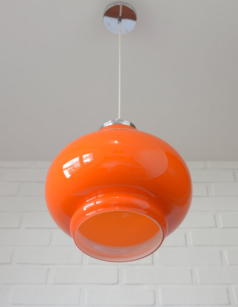 Vintage Orange Glass Pendant Light: Mid-Century Modern Space Age Hanging Lamp
