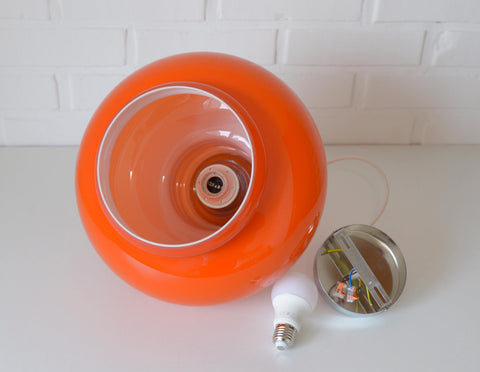 Vintage Orange Glass Pendant Light: Mid-Century Modern Space Age Hanging Lamp