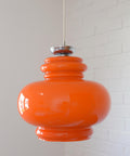 Vintage Orange Glass Pendant Light: Mid-Century Modern Space Age Hanging Lamp
