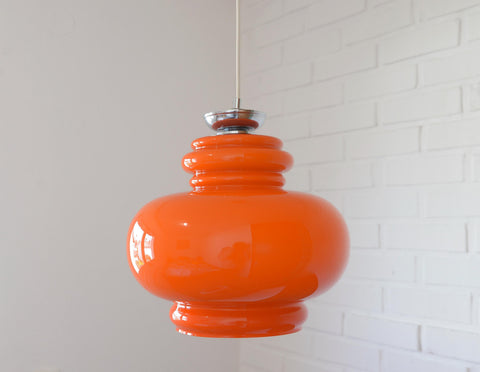 Vintage Orange Glass Pendant Light: Mid-Century Modern Space Age Hanging Lamp