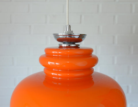 Vintage Orange Glass Pendant Light: Mid-Century Modern Space Age Hanging Lamp