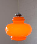Vintage Orange Glass Pendant Light: Mid-Century Modern Space Age Hanging Lamp