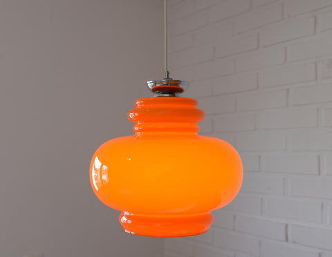 Vintage Orange Glass Pendant Light: Mid-Century Modern Space Age Hanging Lamp