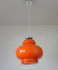 Vintage Orange Glass Pendant Light: Mid-Century Modern Space Age Hanging Lamp
