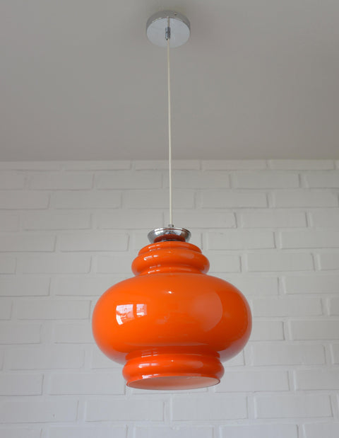 Vintage Orange Glass Pendant Light: Mid-Century Modern Space Age Hanging Lamp