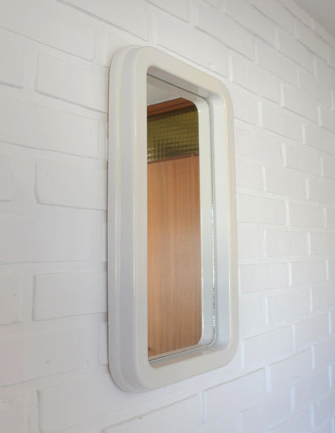 Vintage Space Age Mirror / Yugoslavia 1970's White Plastic Wall Mirror / Mid Century Modern