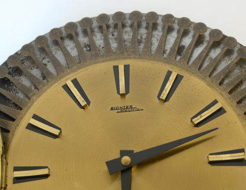 Vintage Brass Wall Clock / West Germany 1960's / Atomic Sunburst Clock