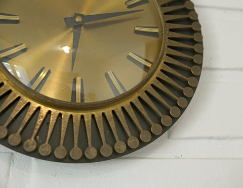 Vintage Brass Wall Clock / West Germany 1960's / Atomic Sunburst Clock