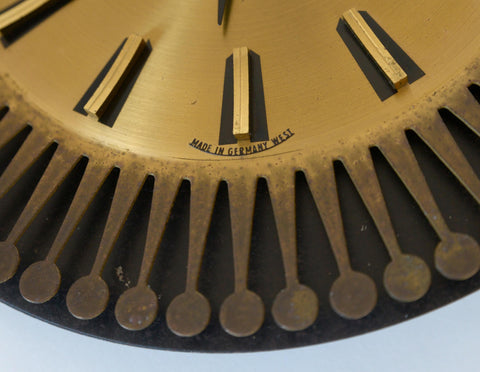 Vintage Brass Wall Clock / West Germany 1960's / Atomic Sunburst Clock