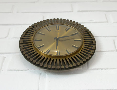 Vintage Brass Wall Clock / West Germany 1960's / Atomic Sunburst Clock
