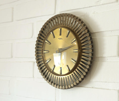 Vintage Brass Wall Clock / West Germany 1960's / Atomic Sunburst Clock