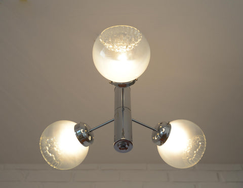 Vintage Murano Glass Pendant Lamp / Minimalist Mazzega Sputnik Chandelier / Mid Century Modern Lighting