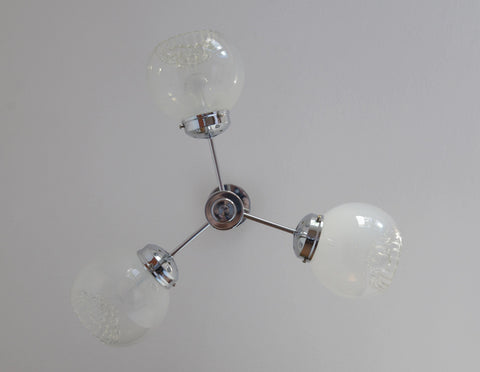 Vintage Murano Glass Pendant Lamp / Minimalist Mazzega Sputnik Chandelier / Mid Century Modern Lighting