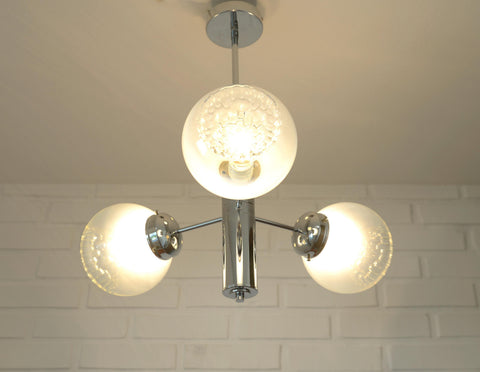 Vintage Murano Glass Pendant Lamp / Minimalist Mazzega Sputnik Chandelier / Mid Century Modern Lighting